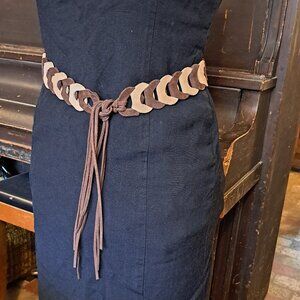 Vintage suede tie on belt, hippy boho look.